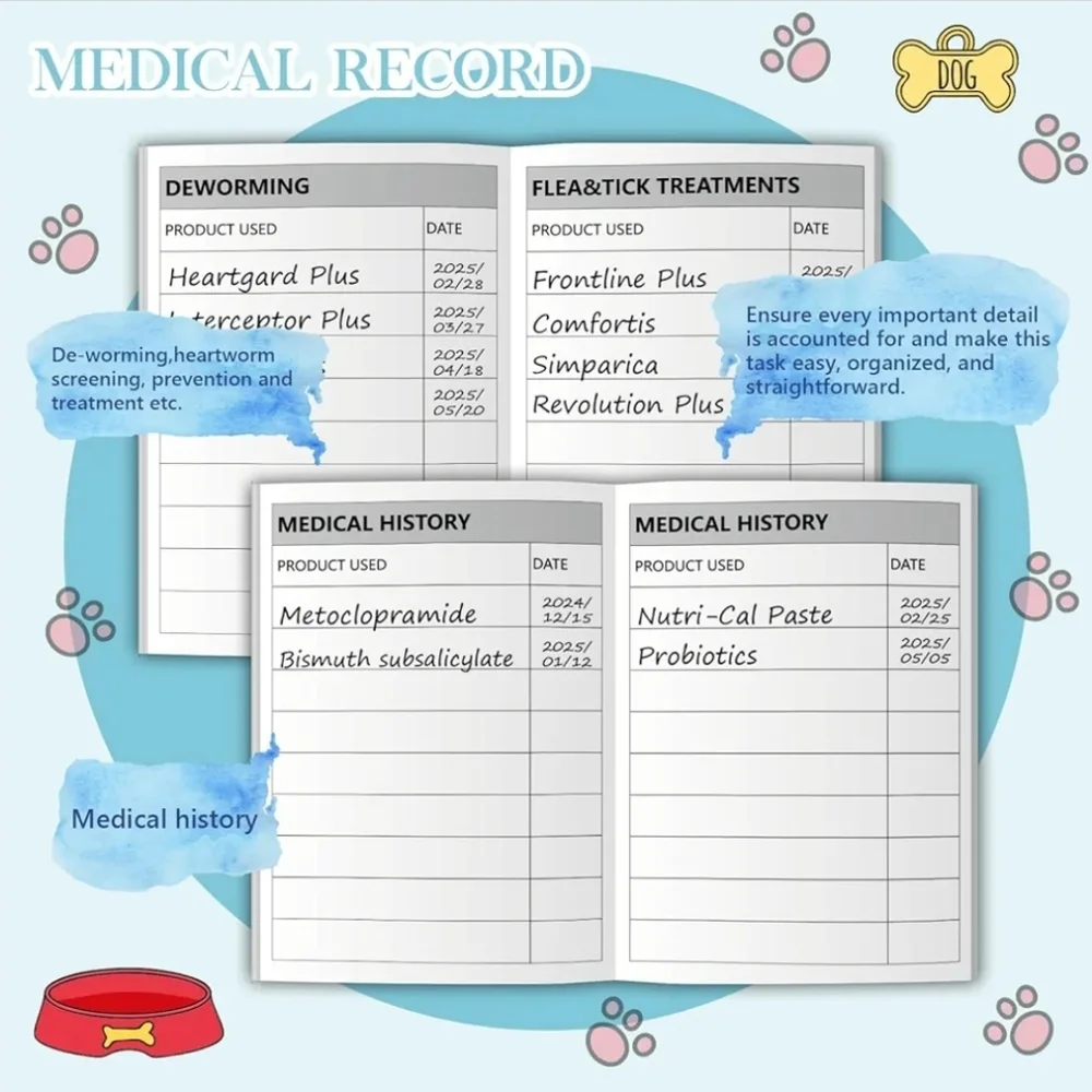 Blue Puppy Health Record Book  Notebook Dog or Cat medical and vaccine book
